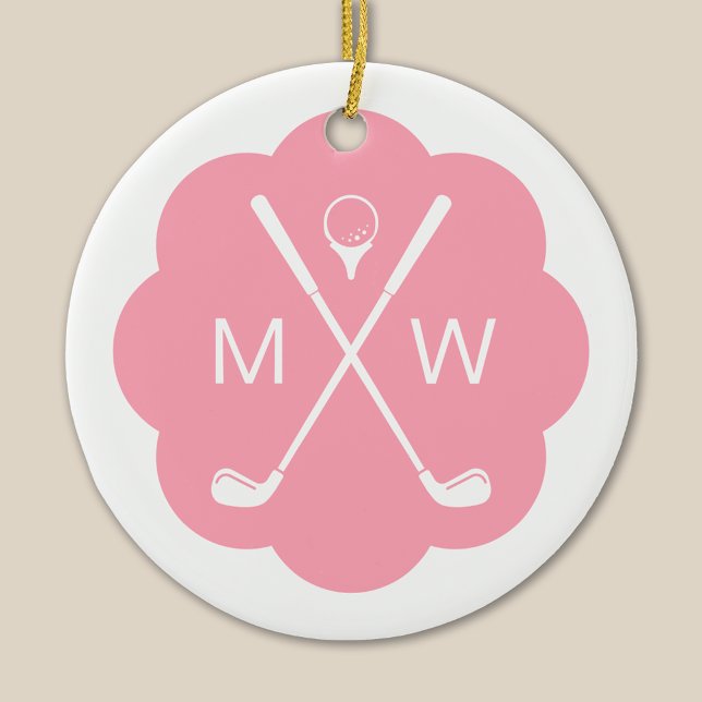 Personalisierter Monogram Pink Golf Keramik Ornament (Von Creator hochgeladen)