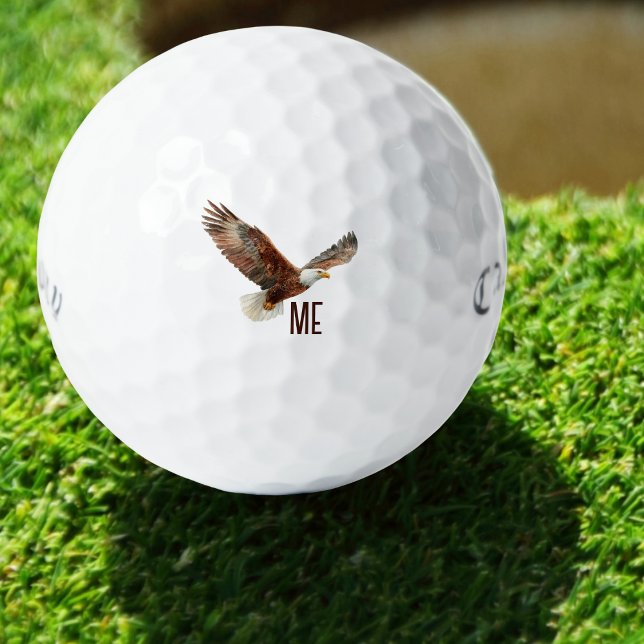 Personalisierter Monogramm-Adler Golfball (Personalized golf ball with watercolor bald eagle design and monogrammed initials — patriotic gift)