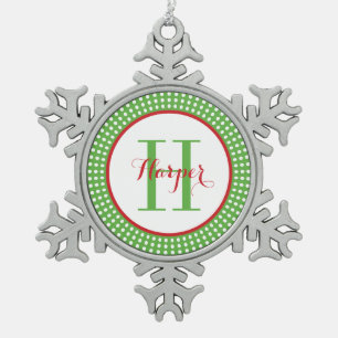 Personalisierter Monogramm-Andenken-Weihnachtsbaum Schneeflocken Zinn-Ornament