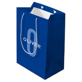 Personalisierter Monogramm blauer Name Mittlere Geschenktüte