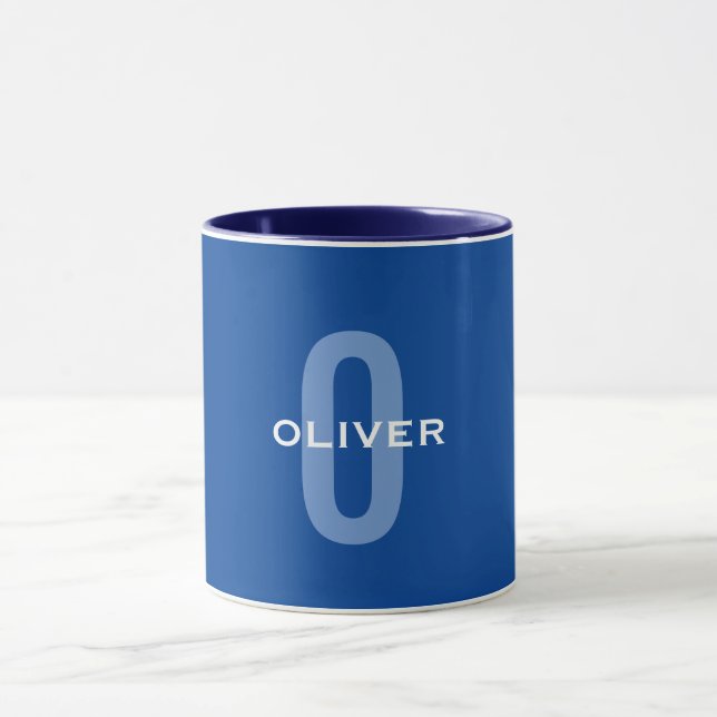 Personalisierter Monogramm blauer Name Tasse (Zentrum)