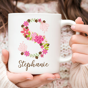 Personalisierter Monogramm-Blumenbuchstabe S Kaffeetasse