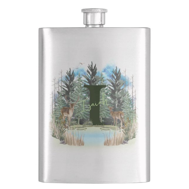 Personalisierter Monogramm-Brief für Wasserfarben Flachmann (Vorderseite)