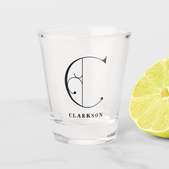 Personalisierter Monogramm Buchstabe C mit Nachnam Schnapsglas (Vorderseite)