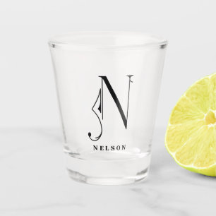 Personalisierter Monogramm Buchstabe N mit Nachnam Schnapsglas