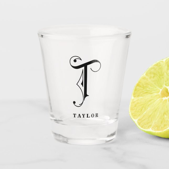 Personalisierter Monogramm-Buchstaben T mit Nachna Schnapsglas (Vorderseite)