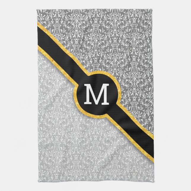 Personalisierter Monogramm-Damast Geschirrtuch (Vertikal)