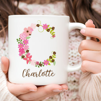 Personalisierter Monogramm Floral Letter C Kaffeetasse