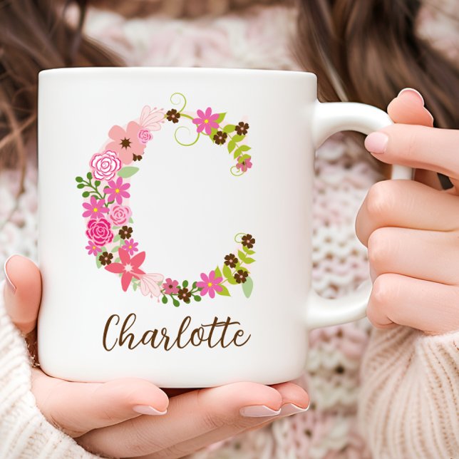 Personalisierter Monogramm Floral Letter C Kaffeetasse (Personalized Monogram Floral Letter C Coffee Mug)