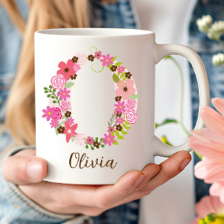 Personalisierter Monogramm-Floral-Letter O Kaffeetasse