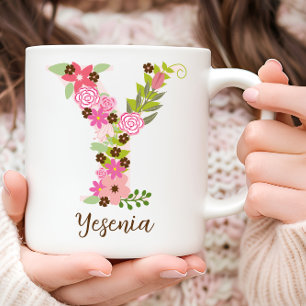Personalisierter Monogramm-FlorLetter Y Kaffeetasse