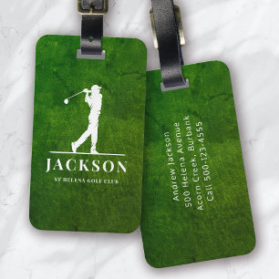 Personalisierter Monogramm Golfer aus grünem Leder Gepäckanhänger