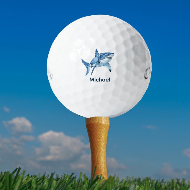 Personalisierter Monogramm-Hai Golfball (“Personalized golf ball with watercolor shark design and custom monogram — unique gift for golfers.)