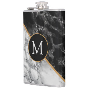 Personalisierter Monogramm-Kolben aus Schwarz-weiß Flachmann
