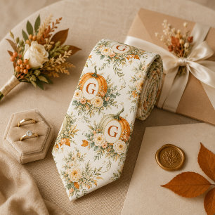 Personalisierter Monogramm-Kürbis-Blumen-Hochzeits Krawatte