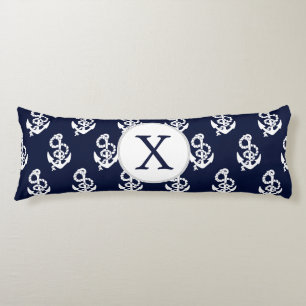Personalisierter Monogramm-Marine-Blau-Anker Seitenschläferkissen