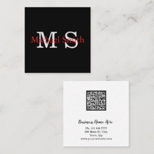 Personalisierter Monogramm-Minimalist B&W-QR-Code  Quadratische Visitenkarte