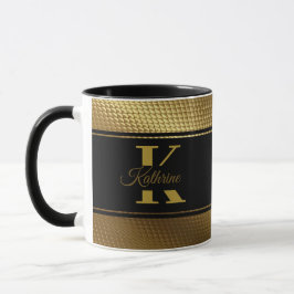 personalisierter Monogramm-Name goldschwarz Tasse