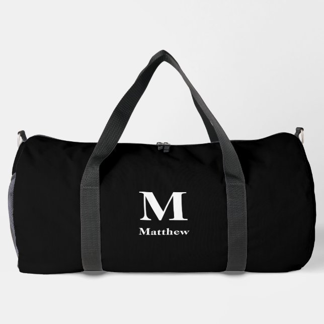 Personalisierter Monogramm-Name Schwarz Duffle Bag (Rückseite)