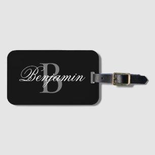Personalisierter Monogramm-Name Schwarz und Grau Gepäckanhänger