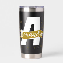 Personalisierter Monogramm-Name Schwarz Weiß Gold