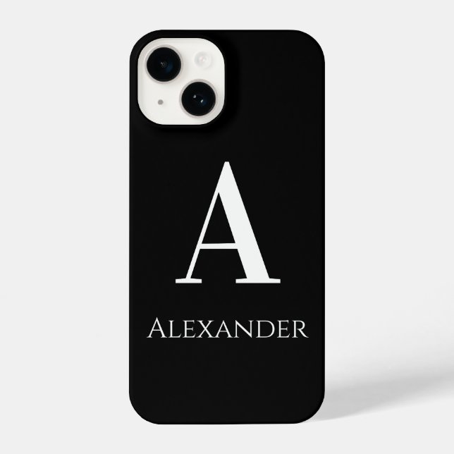 Personalisierter Monogramm Name Schwarz/Weiß Moder iPhone 14 Hülle (Rückseite)