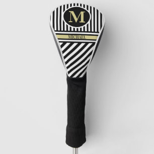 Personalisierter Monogramm Name Schwarz-weiß Stre Golf Headcover