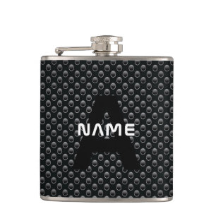 Personalisierter Monogramm Name Schwarz-Weiß-Textu Flachmann
