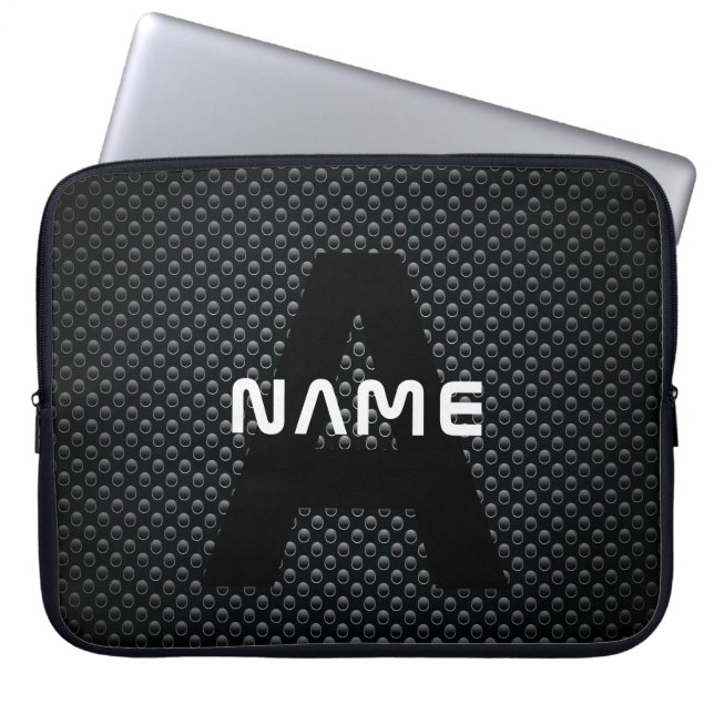 Personalisierter Monogramm Name Schwarz-Weiß-Textu Laptopschutzhülle (Vorderseite)