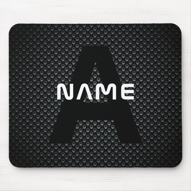 Personalisierter Monogramm Name Schwarz-Weiß-Textu Mousepad (Vorne)