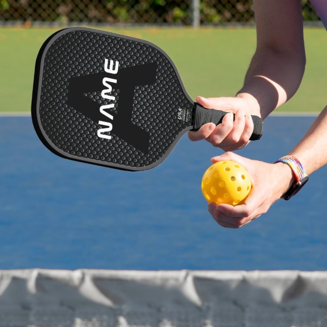 Personalisierter Monogramm Name Schwarz-Weiß-Textu Pickleball Schläger (InSitu)