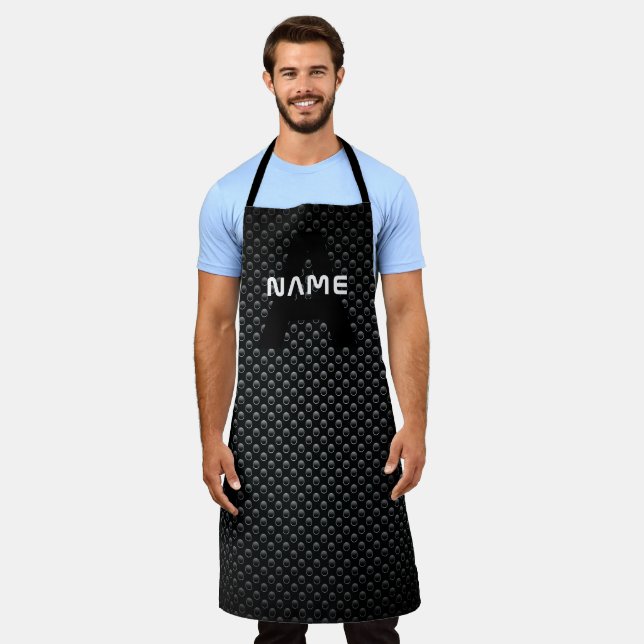 Personalisierter Monogramm Name Schwarz-Weiß-Textu Schürze (Getragen)