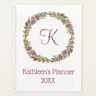 Personalisierter Monogramm-Rosa- und Grün-Blumenkr Planer