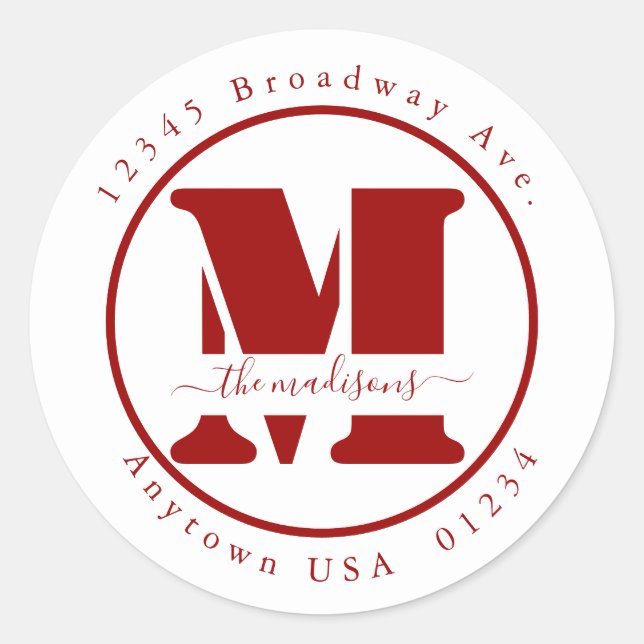 Personalisierter Monogramm-Rücksendeadresse-Umschl Runder Aufkleber (Vorderseite)