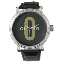 Personalisierter Monogramm Schwarzer Goldname Armbanduhr