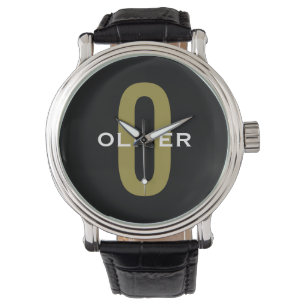 Personalisierter Monogramm Schwarzer Goldname Armbanduhr