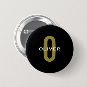 Personalisierter Monogramm Schwarzer Goldname Button