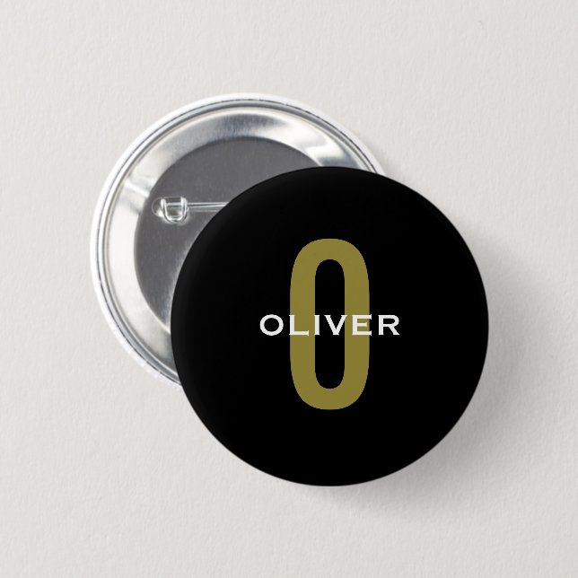 Personalisierter Monogramm Schwarzer Goldname Button (Vorne & Hinten)