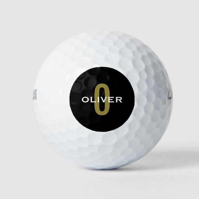 Personalisierter Monogramm Schwarzer Goldname Golfball (Vorderseite)