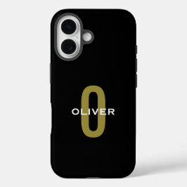 Personalisierter Monogramm Schwarzer Goldname iPhone 16 Hülle