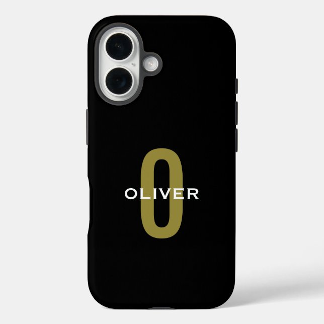 Personalisierter Monogramm Schwarzer Goldname iPhone 16 Hülle (Rückseite)