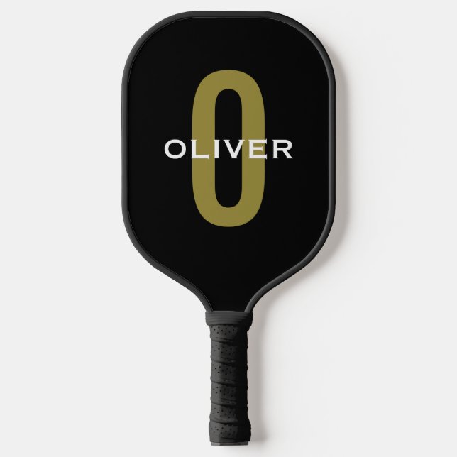 Personalisierter Monogramm Schwarzer Goldname Pickleball Schläger (Vorderseite)