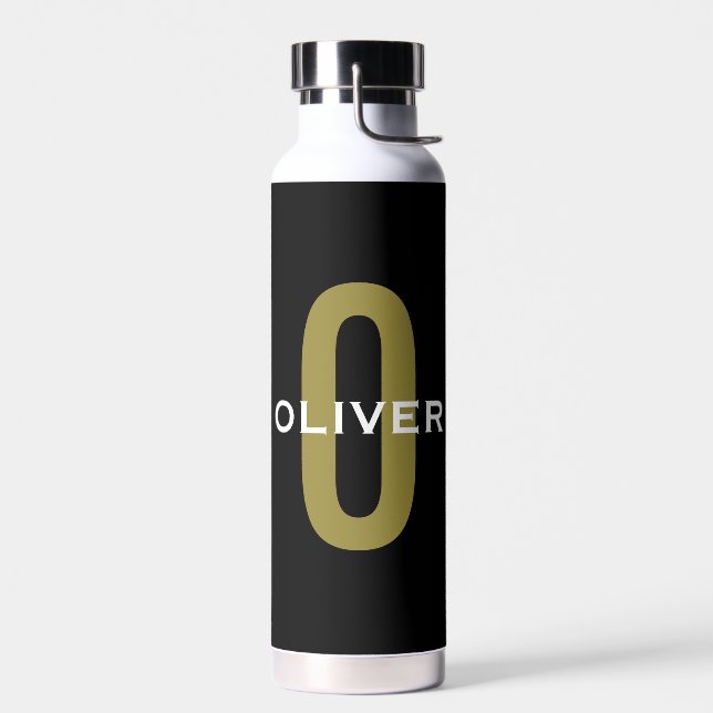 Personalisierter Monogramm Schwarzer Goldname Trinkflasche (Links)