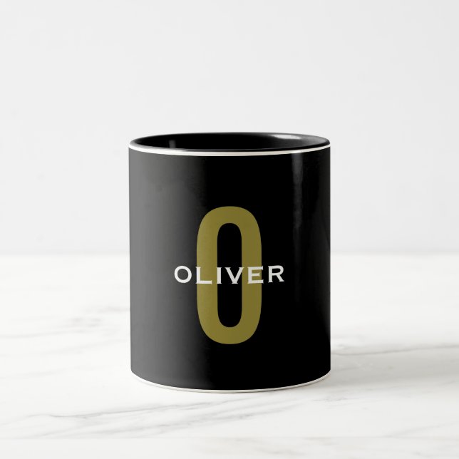 Personalisierter Monogramm Schwarzer Goldname Zweifarbige Tasse (Mittel)