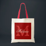 Personalisierter Monogramm Totbeutel | Bordeaux ro Tragetasche<br><div class="desc">Personalisierter Name Monogramm Totbeutel | Bordeaux rot-weiß Farbe. Elegantes Logo-Design mit schönen mit Monogramm Buchstaben-Initialen. Niedliche Vintage Geschenkidee für Braut,  Blume Mädchen,  Trauzeugin und Brautmädchen bei Hochzeiten. Klassischer Skripttext mit schicken Hintergrundbuchstaben. Auch gut für Brautparty oder Junggeselinnen-Abschied.</div>