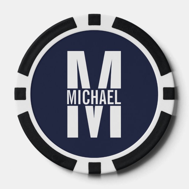 Personalisierter Monogramm- und Name-Schlüsselanhä Pokerchips (Vorderseite)