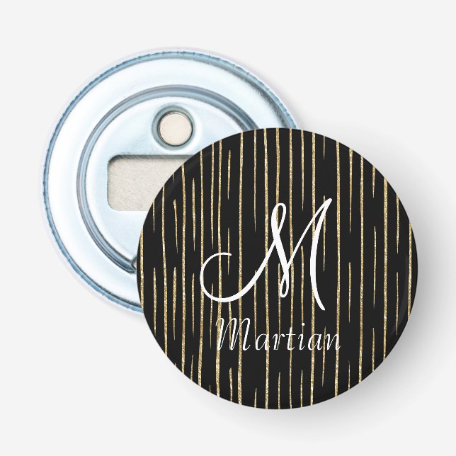 Personalisierter monogrammatischer Gold-Glitzer un Flaschenöffner (Vorderseite)