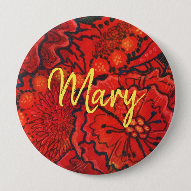 Personalisierter Monogrammname für  Blume Button (Vorderseite)
