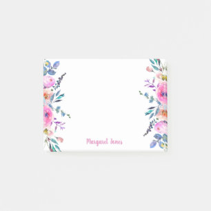Personalisierter Monogrammname Rosa blühende Blüte Post-it Klebezettel