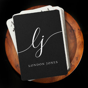 Personalisierter Monogrammname Schwarzes Skript Spielkarten